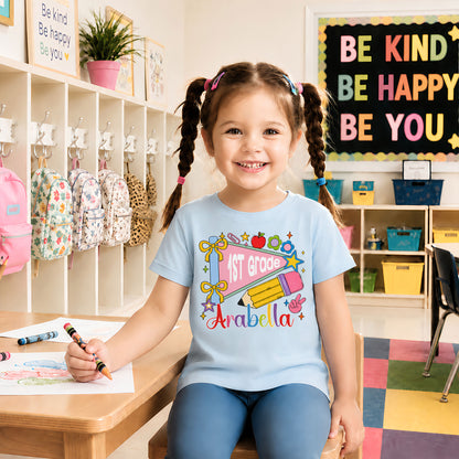 Colorful Pennant Tshirt - Custom Name & Grade Kid T-shirt - Back To School Gift for Boys & Girls