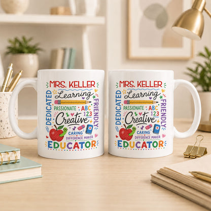 Crayon Teacher Word Art Mug - Personalized Teacher Name Coffee Mug - Teacher Appreciation Gift