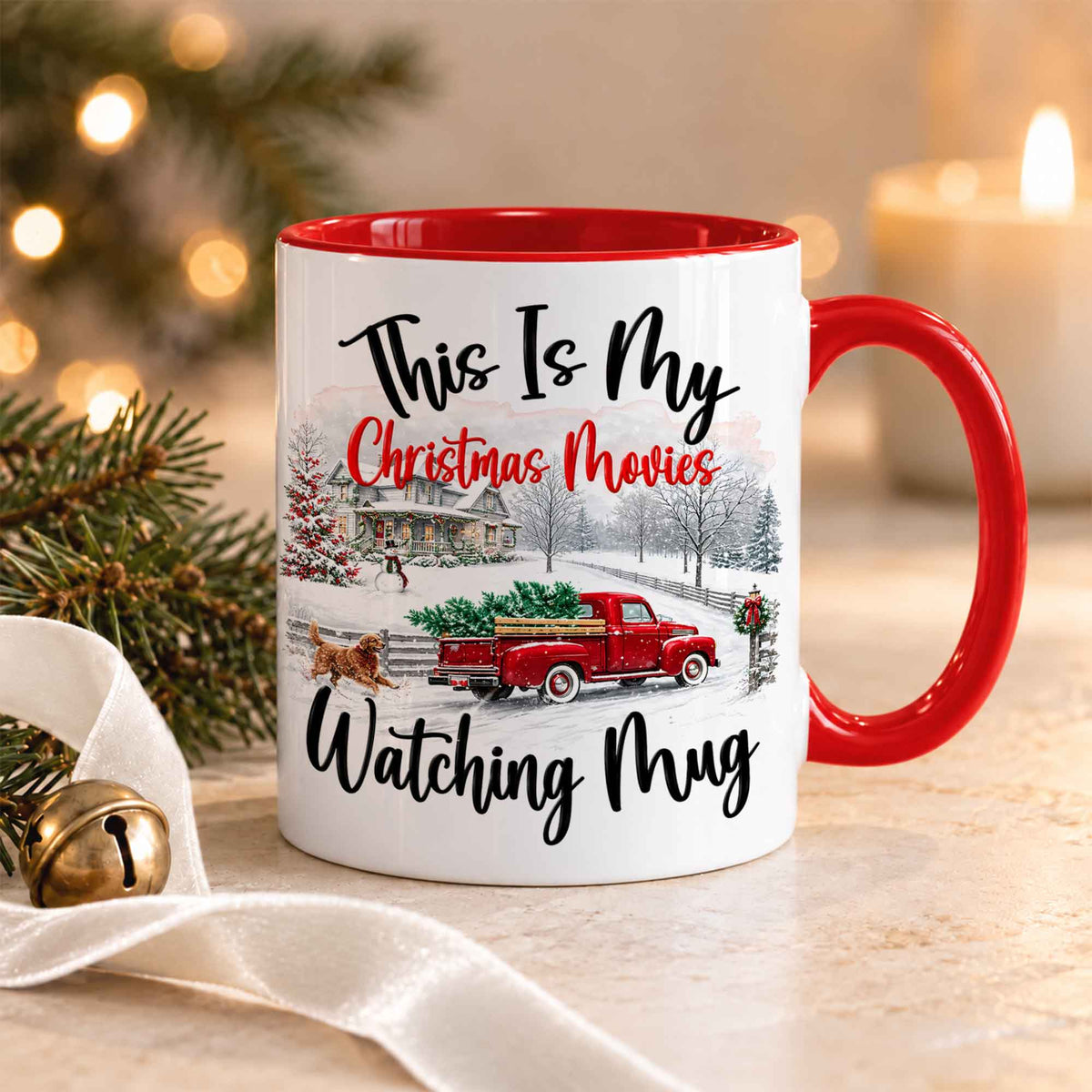 Christmas Movie Mug, Red Truck Christmas Tree Coffee Mug, Holiday Gift for Family