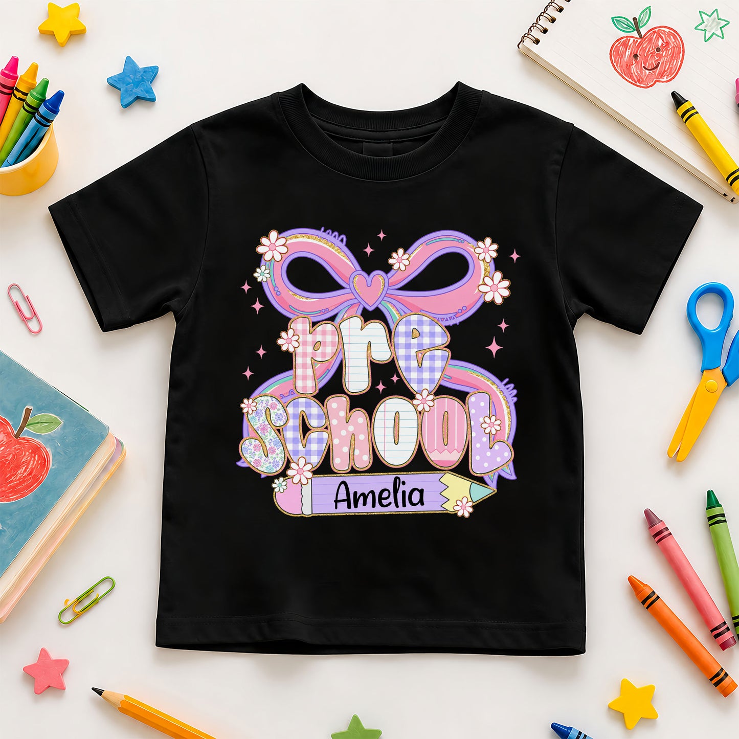 Personalized Pastel Coquette Shirt - Custom Grade & Name Kids T-Shirt - Back to School Tee for Girls