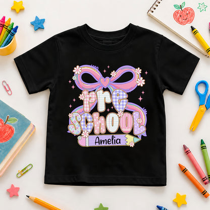 Personalized Pastel Coquette Shirt - Custom Grade & Name Kids T-Shirt - Back to School Tee for Girls