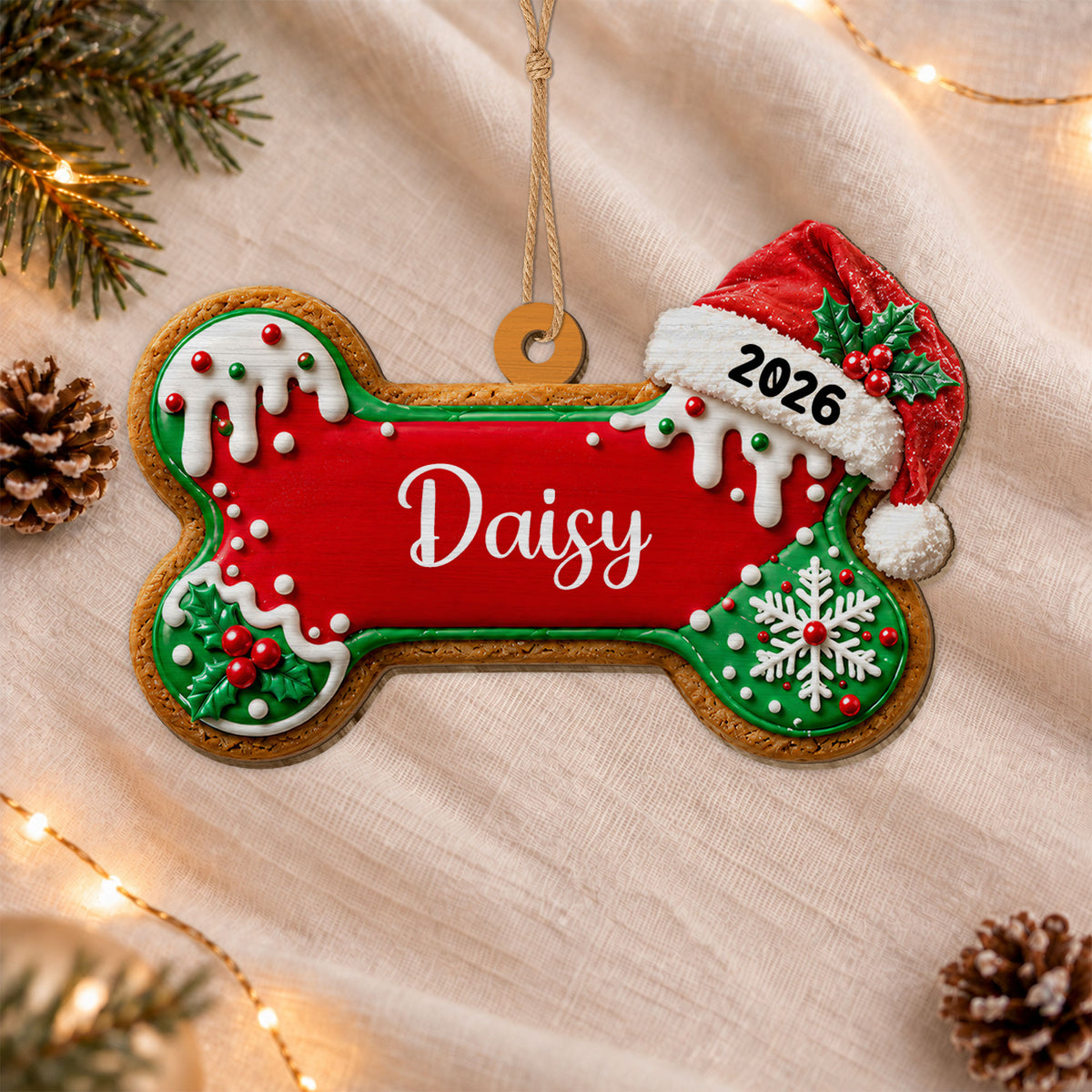 Personalized Custom Shape Wood Ornament - Dog Bone Gingerbread Christmas Ornament - Gift for Dog Lovers