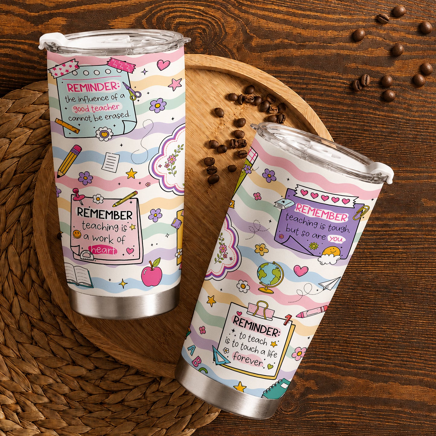 Teacher Notes Tumbler - Inspirational Sticky Notes for Teachers - Custom Teacher Name Travel Mug, Teacher Appreciation Gift