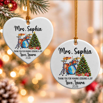 Personalized Music Teacher Christmas Ornament - Custom Drum Teacher Thank You Gift - Christmas Gift 2026