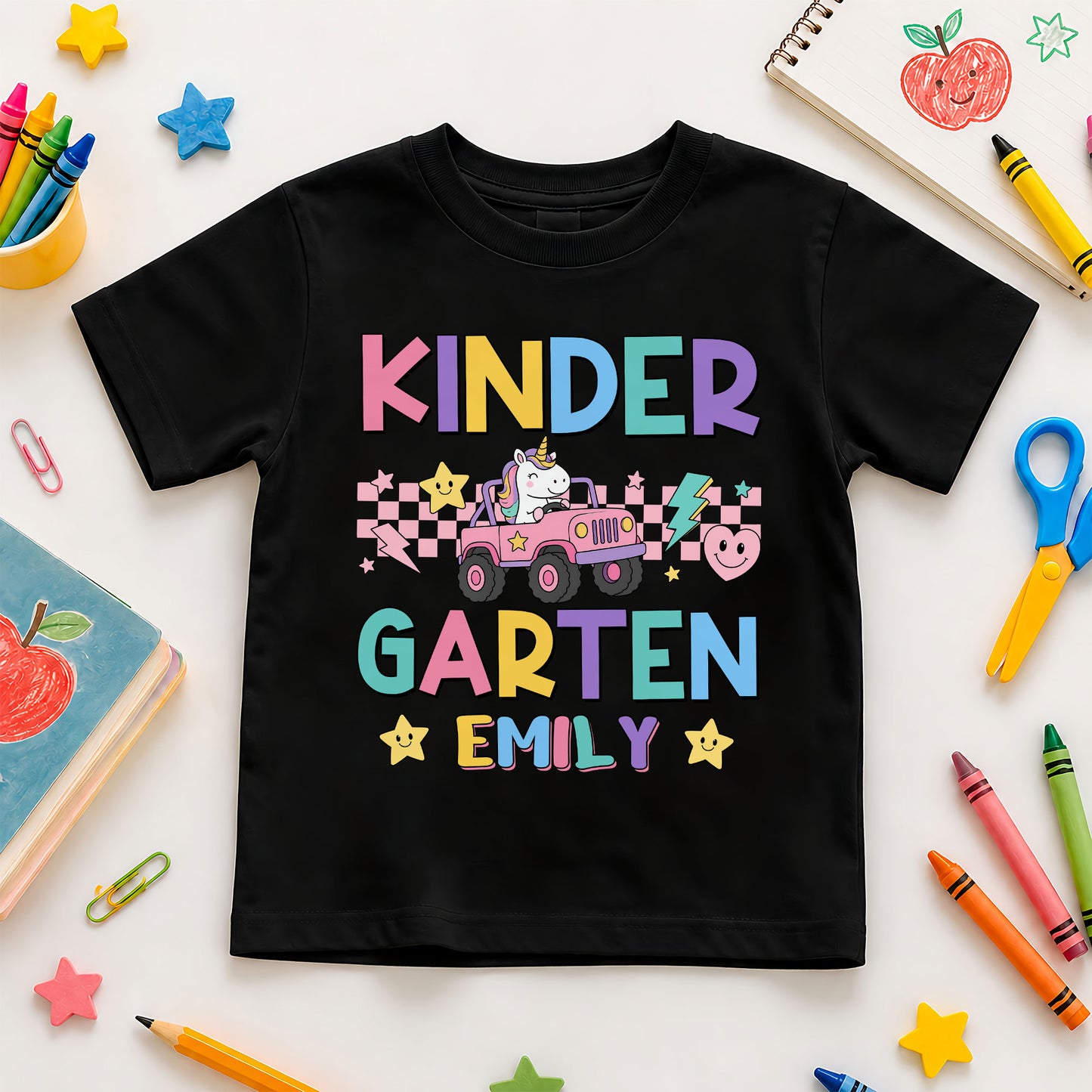 Personalized Pastel Unicorn School Tshirt - Custom Name & Grade Kids T-Shirt - Back To School Gift for Girls