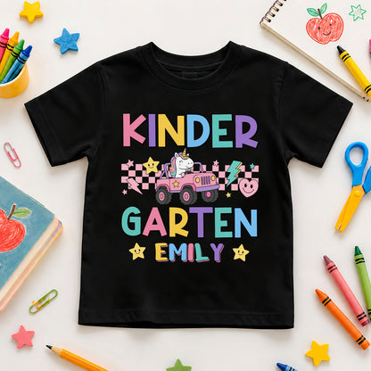 Personalized Pastel Unicorn School Tshirt - Custom Name & Grade Kids T-Shirt - Back To School Gift for Girls