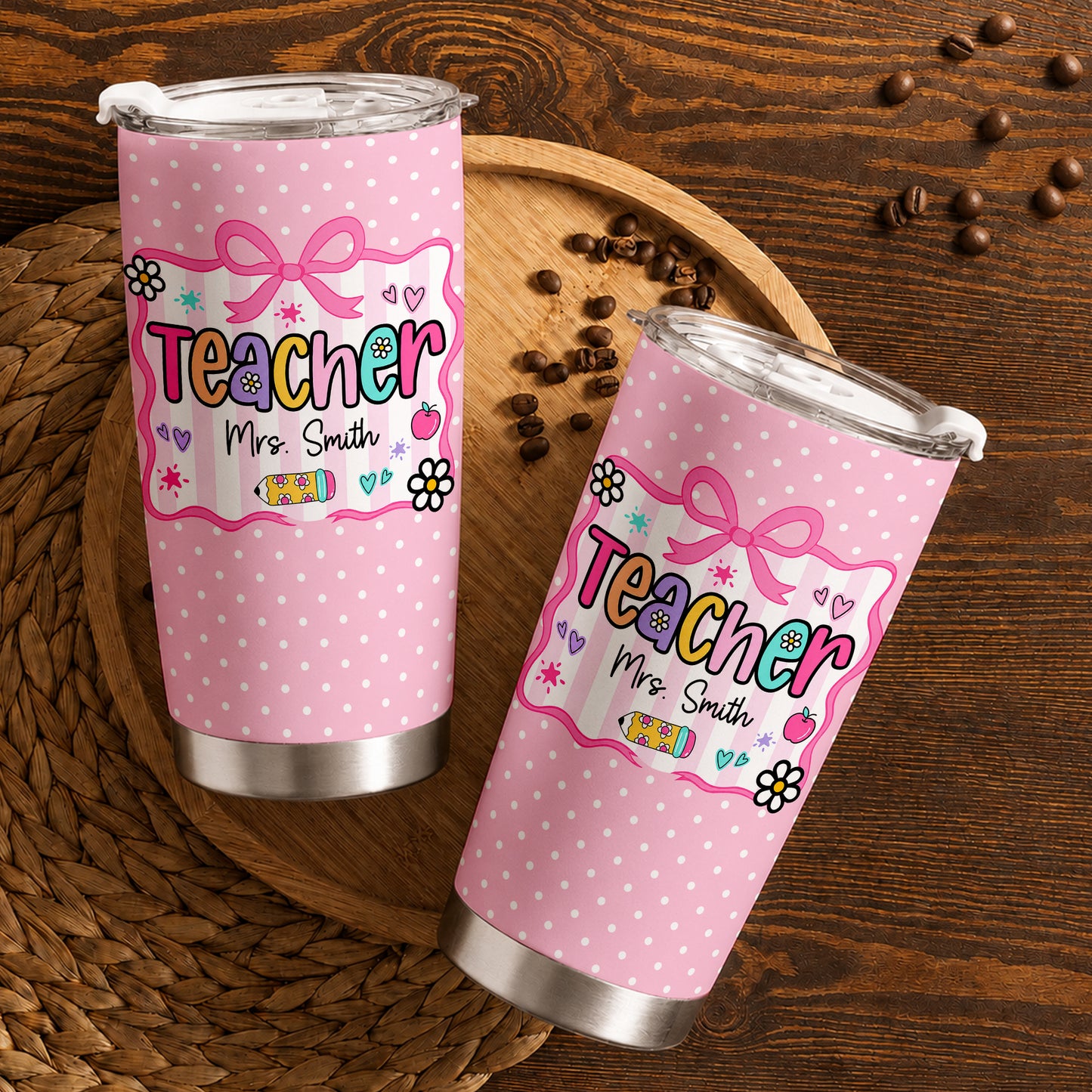 Personalized Teacher Tumbler with Custom Name, Cute Pencil Floral Travel Cup, Teacher Appreciation Gift, Back to School Teacher Gift