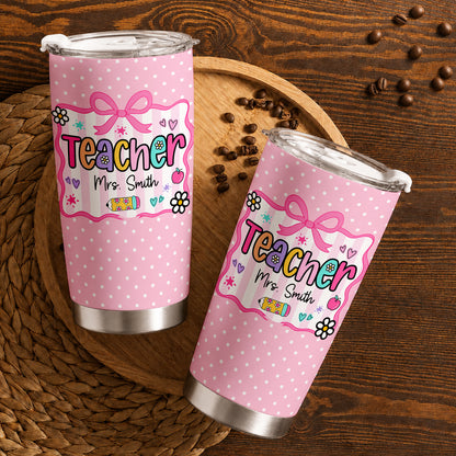 Personalized Teacher Tumbler with Custom Name, Cute Pencil Floral Travel Cup, Teacher Appreciation Gift, Back to School Teacher Gift