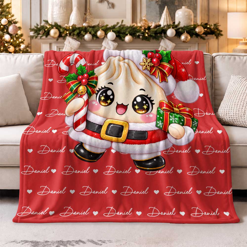 Personalized Christmas Squishy Blanket - Custom Dumpling Characters Christmas Blanket - Cute Christmas Gifts for Kids