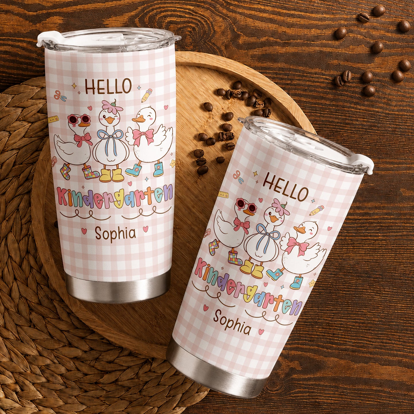 Personalized Hello Kindergarten Tumbler with Custom Grade & Name, Back to School Student Travel Cup, First Day of School Gift for Kids Students