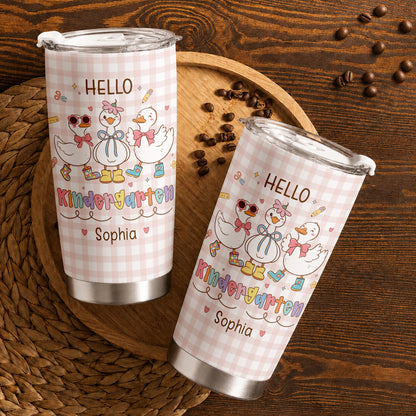 Personalized Hello Kindergarten Tumbler with Custom Grade & Name, Back to School Student Travel Cup, First Day of School Gift for Kids Students