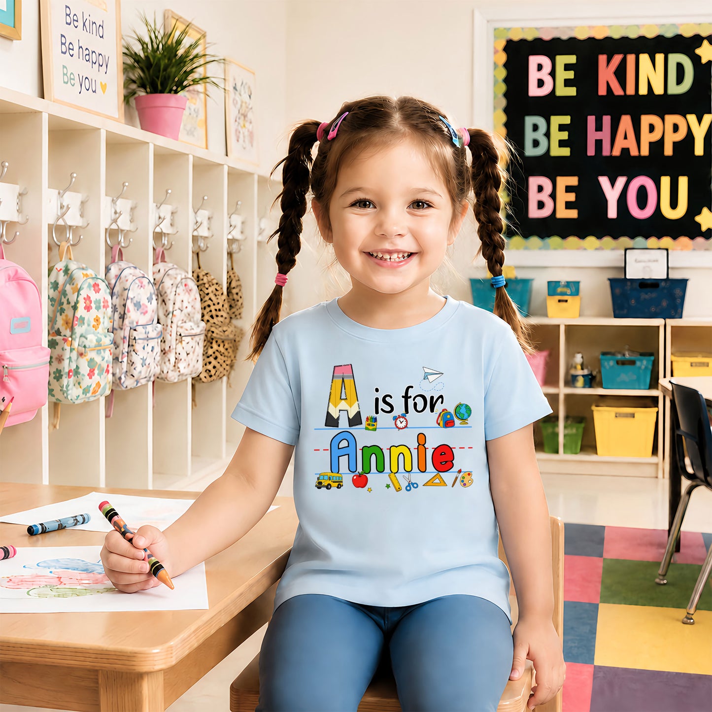 Colorful Alphabet School Shirt - Custom Name Kid T-shirt - Back To School Gift for Boys & Girls