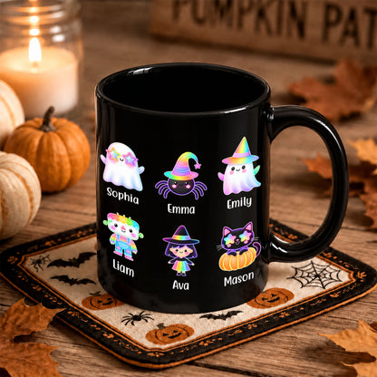 Personalized Halloween Black Mug - Mimi's Little Monsters Neon Mug - Halloween Gift for Grandma & Mom