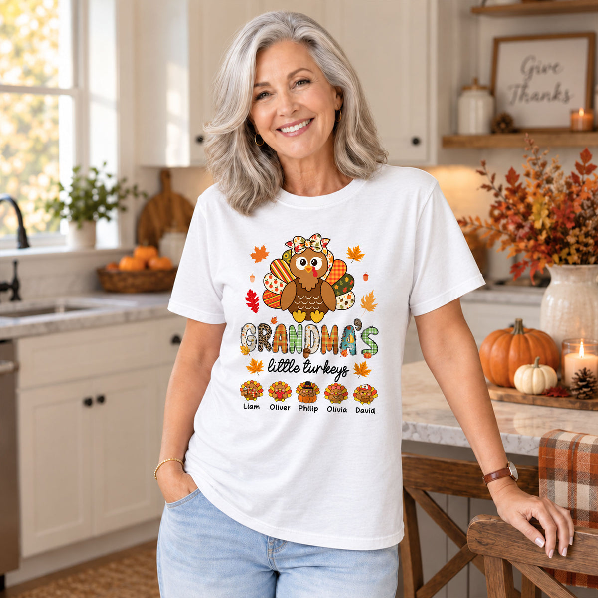 Personalized Thanksgiving Shirt - Grandma's Little Turkeys Shirt - Gift for Grandma, Mom