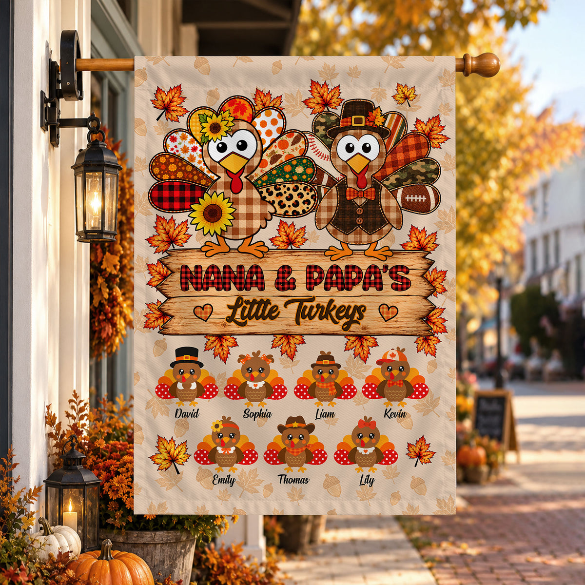 Personalized Thanksgiving Garden Flag - Nana Papa's Little Turkeys Flag - Thanksgiving Gift for Grandparents