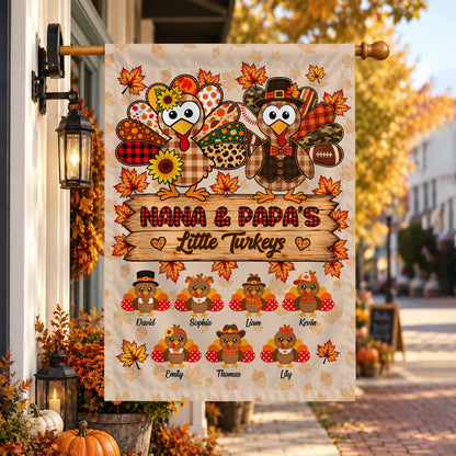 Personalized Thanksgiving Garden Flag - Nana Papa's Little Turkeys Flag - Thanksgiving Gift for Grandparents