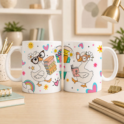 Personalized Hello Kindergarten Mug with Custom Grade & Name, Cute Goose School Coffee Mug, First Day of School Gift for Kids Students