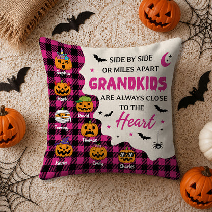 Personalized Halloween Pillow - Custom Grandkids Name Pumpkin Throw Pillow - Halloween Home Decor Gift for Grandma, Grandpa