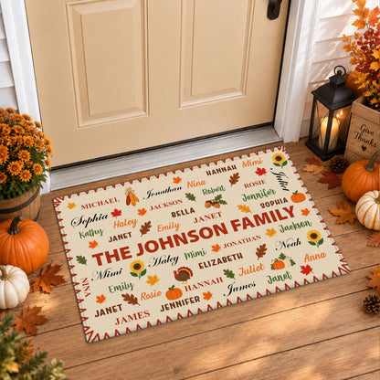 Personalized Thanksgiving Doormat - Custom Family Names Mat - Thanksgiving Home Decor