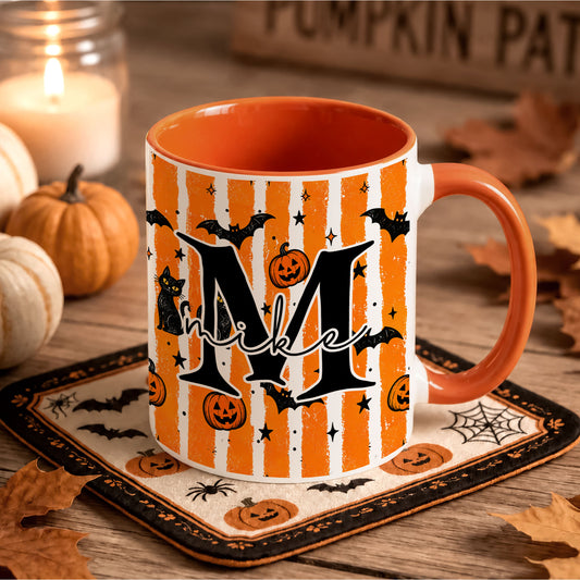 Personalized Halloween Monogram Mug - Custom Initial Accent Mug - Spooky Season Gift for Halloween Lovers