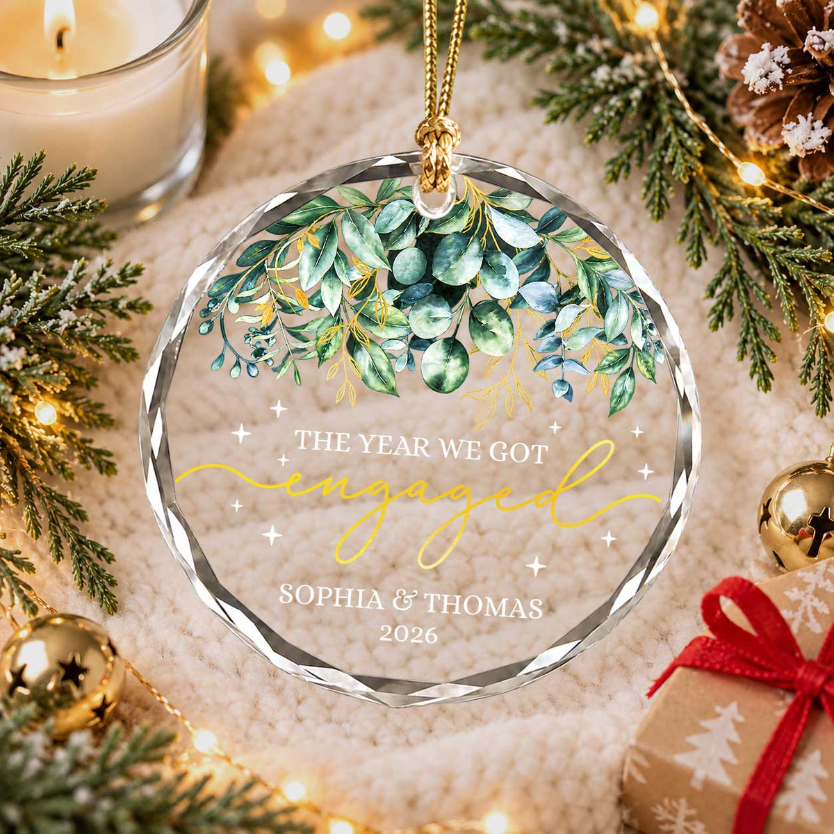 Personalized Gift Engagement Glass Ornament, Custom Couple Names Christmas, Engaged 2026 Christmas Gift For Couple