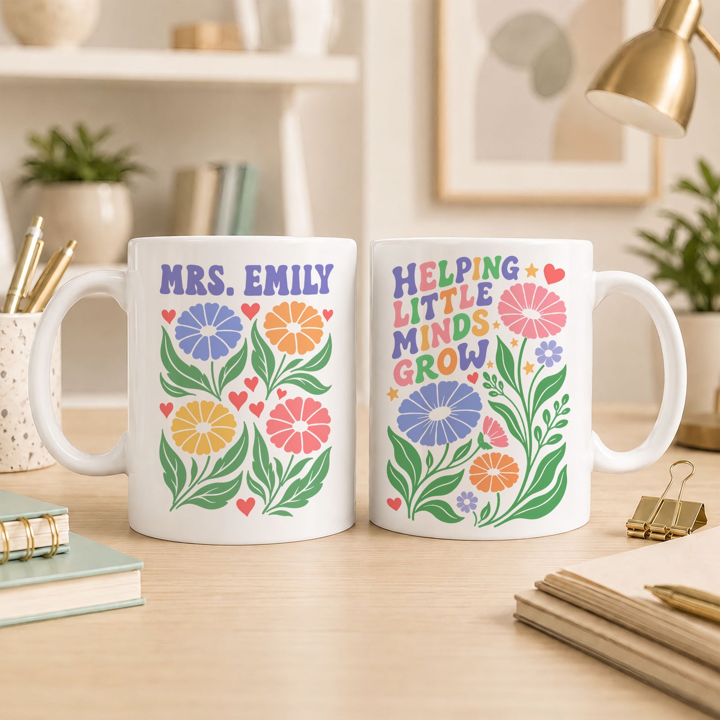 Boho Floral Teacher Mug - Helping Little Minds Grow - Personalized Teacher Coffee Mug - Teacher Appreciation Gift