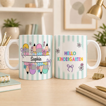 Personalized Hello Kindergarten Mug with Custom Grade & Name, Cute Goose School Coffee Mug, First Day of School Gift for Kids Students