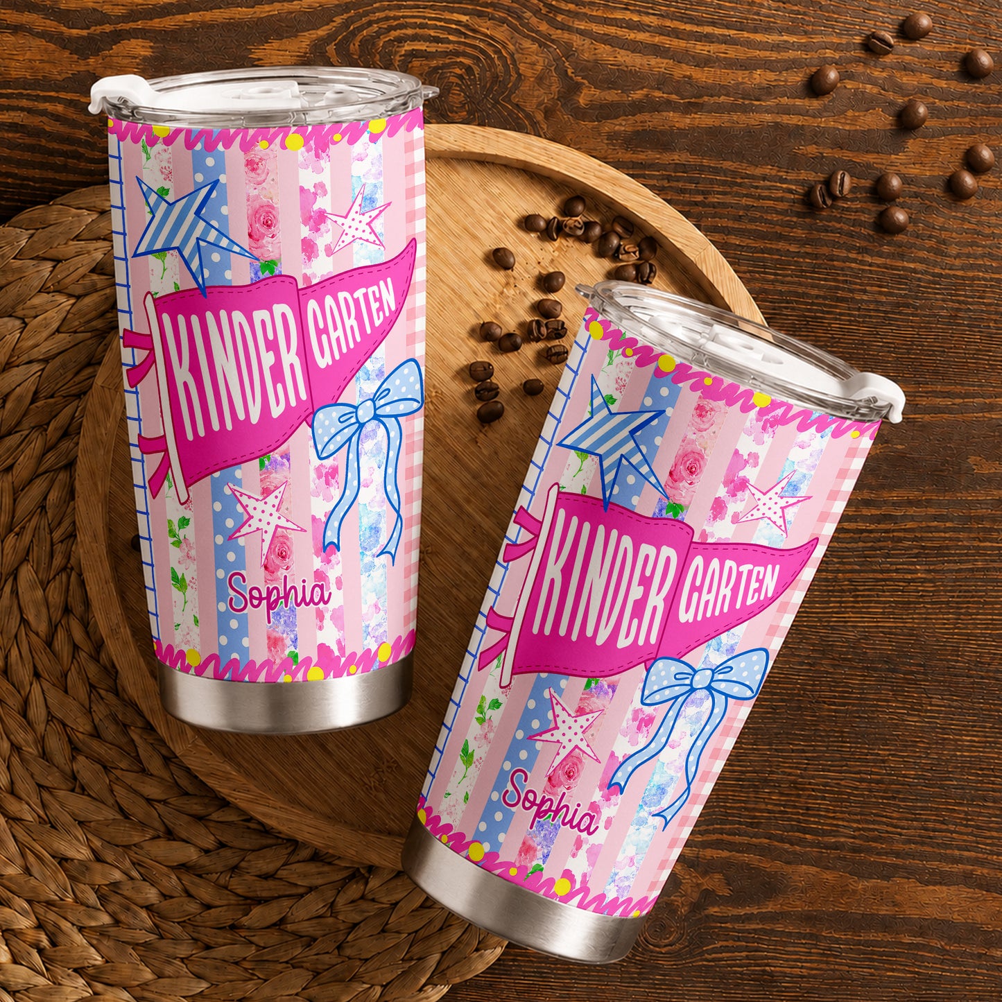 Personalized Back to School Tumbler - Custom Name & Class for Teachers and Students, Pastel Bow 20oz Travel