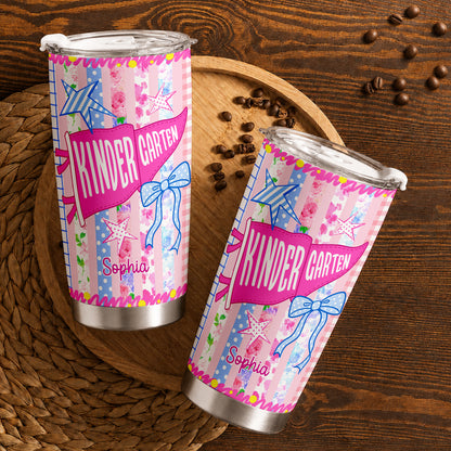 Personalized Back to School Tumbler - Custom Name & Class for Teachers and Students, Pastel Bow 20oz Travel