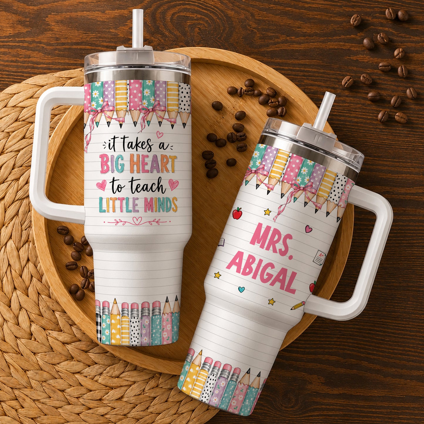 Personalized Teacher Tumbler - ItTakes a Big Heart To Teach Little Minds - Custom Teacher Name Tumbler, Thank You Gift For Teachers