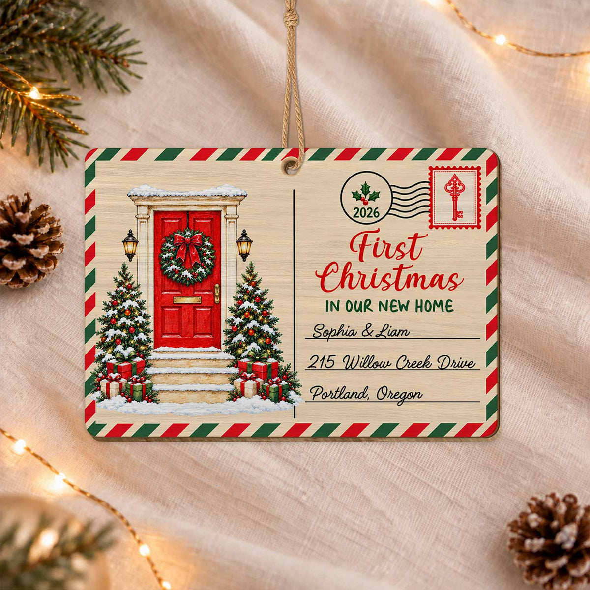 Personalized Custom Shape Wood Ornament - First Christmas in Our New Home - Gift for Newlywed Couple