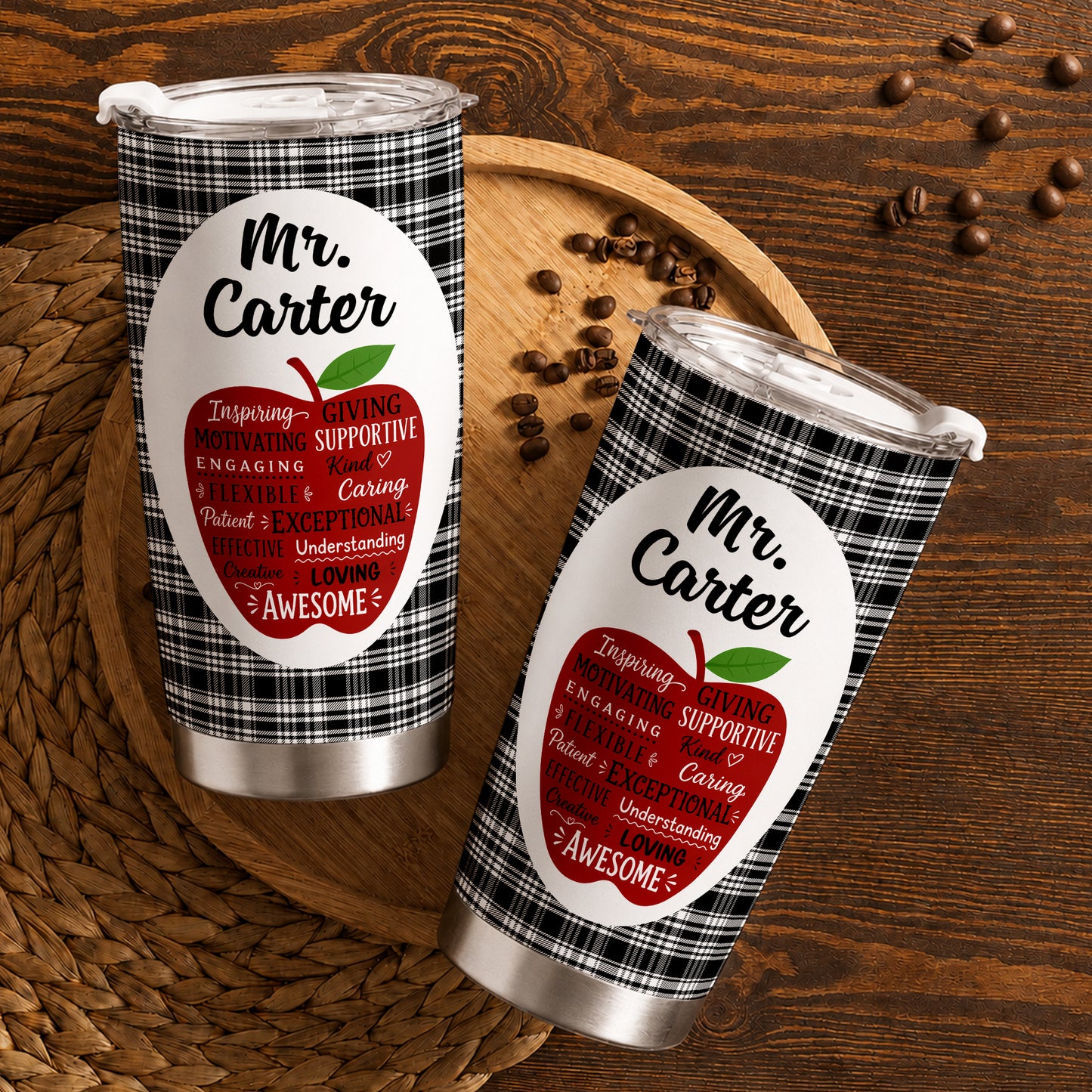 Retro Teacher Inspirational Word Art Tumbler - Custom Teacher Name Travel Mug - Motivational Gift for Teachers