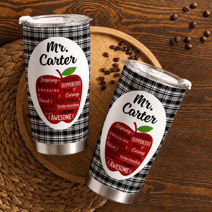 Retro Teacher Inspirational Word Art Tumbler - Custom Teacher Name Travel Mug - Motivational Gift for Teachers