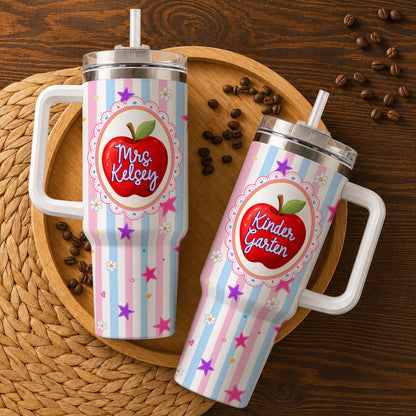 Personalized Teacher Tumbler with Handle - Custom Teacher Name & Grade Level To Go Cup - Teacher Appreciation Gift