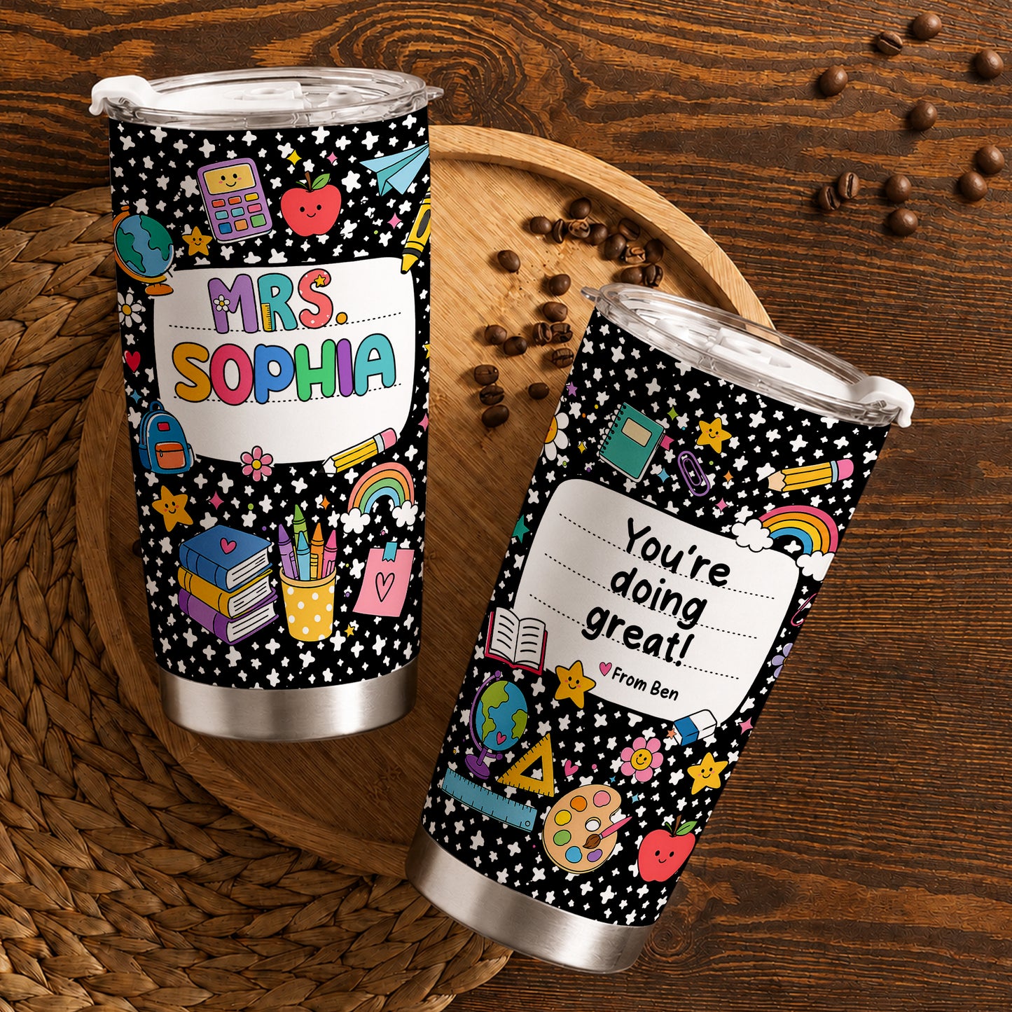 Colorful Teacher Tumbler - Custom Teacher Name & Student Message - Gift for Teachers