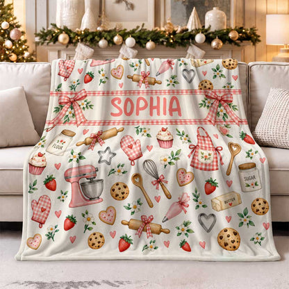 Personalized Baker Blanket - Custom Kid Name Baking Blanket - Christmas Gift, Birthday Gift for Kids, Daughters