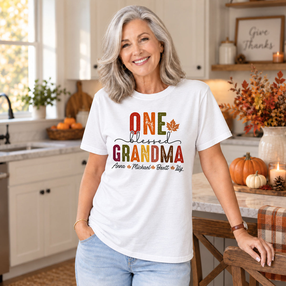 Personalized Thanksgiving Shirt - One Blessed Grandma - Custom Fall Gift for Grandma, Mom