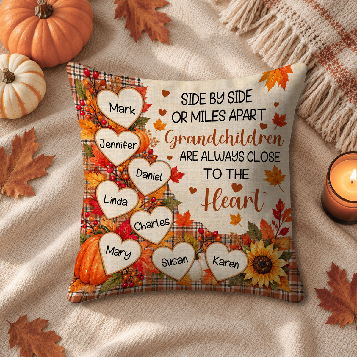 Personalized Thanksgiving Pillow – Grandchildren Are Always Close to the Heart - Thanksgiving Gift for Grandparents