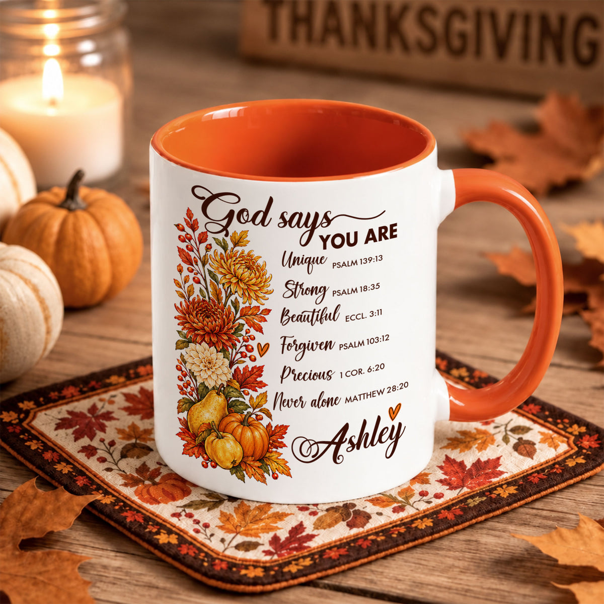 Personalized Thanksgiving Mug - God Says You Are Christian Coffee Cup - Fall Faith Gift for Friends, Self Gift