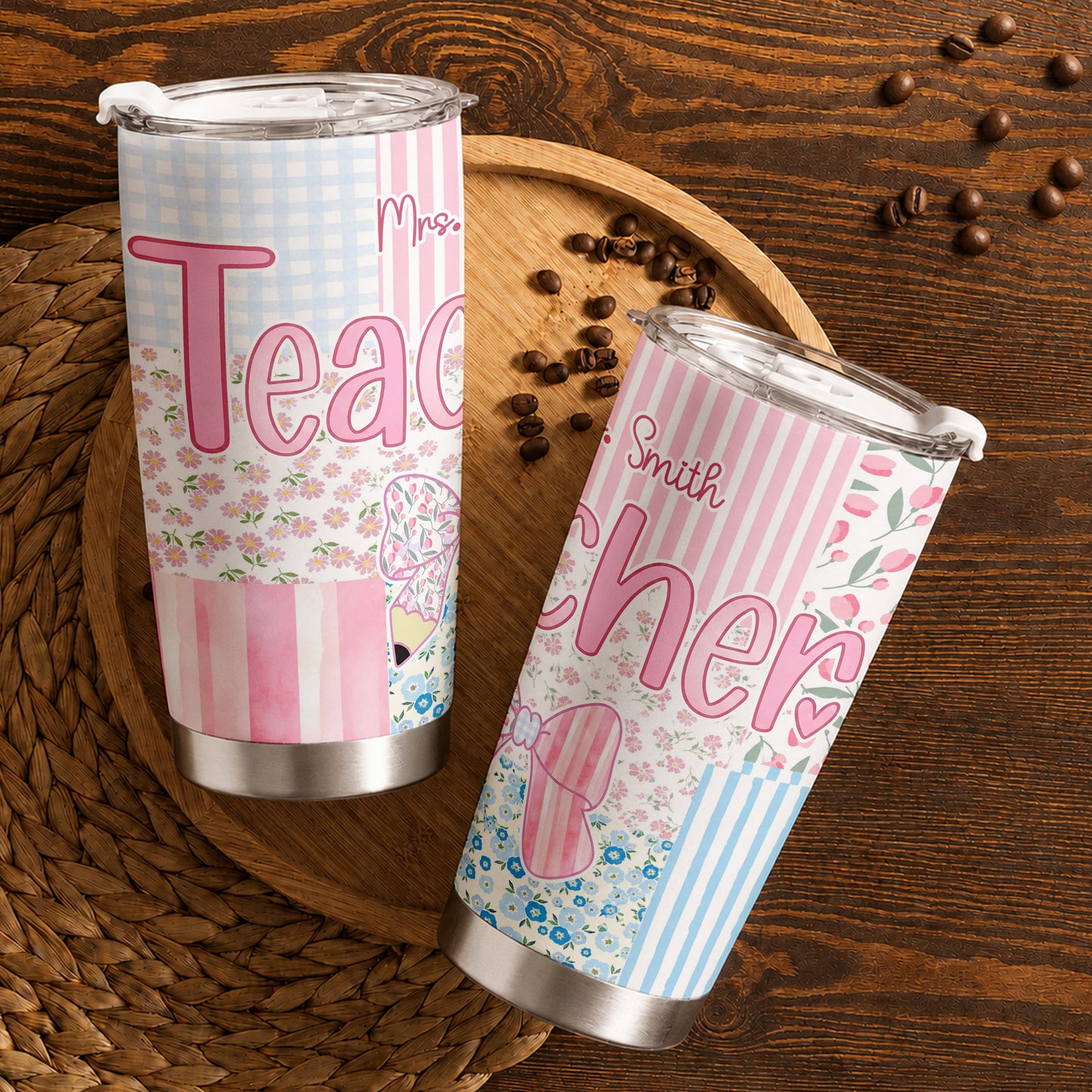 Personalized Teacher Tumbler with Custom Name, Cute Pencil Floral Travel Cup, Teacher Appreciation Gift, Back to School Teacher Gift