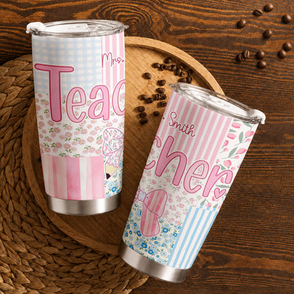 Personalized Teacher Tumbler with Custom Name, Cute Pencil Floral Travel Cup, Teacher Appreciation Gift, Back to School Teacher Gift