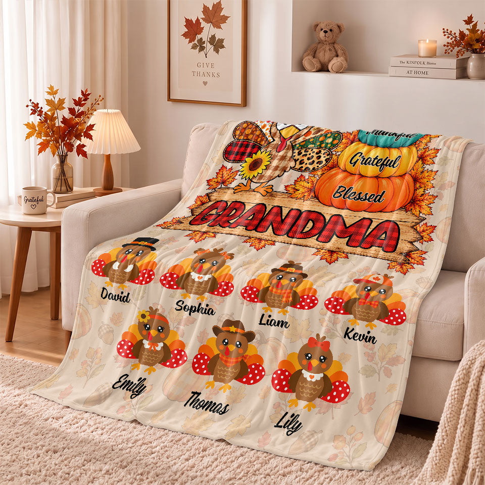 Personalized Thanksgiving Blanket - Grandma's Turkeys Blanket - Thanksgiving Gift for Grandma, Mom
