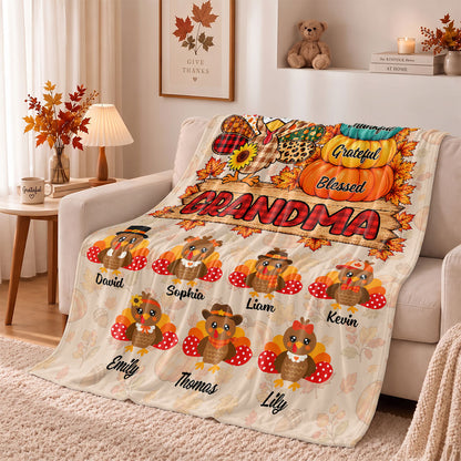 Personalized Thanksgiving Blanket - Grandma's Turkeys Blanket - Thanksgiving Gift for Grandma, Mom