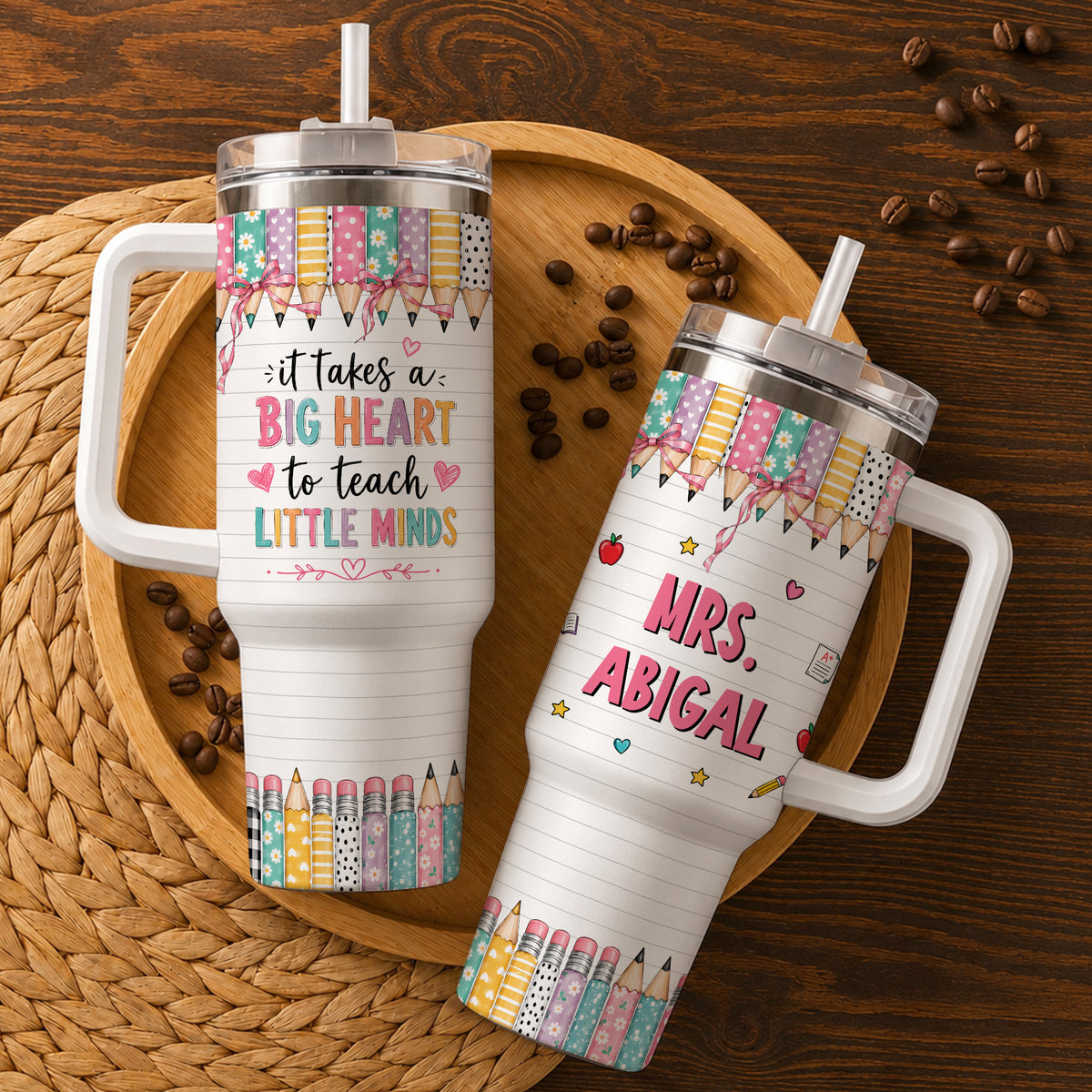 Personalized Teacher Tumbler - ItTakes a Big Heart To Teach Little Minds - Custom Teacher Name Tumbler, Thank You Gift For Teachers