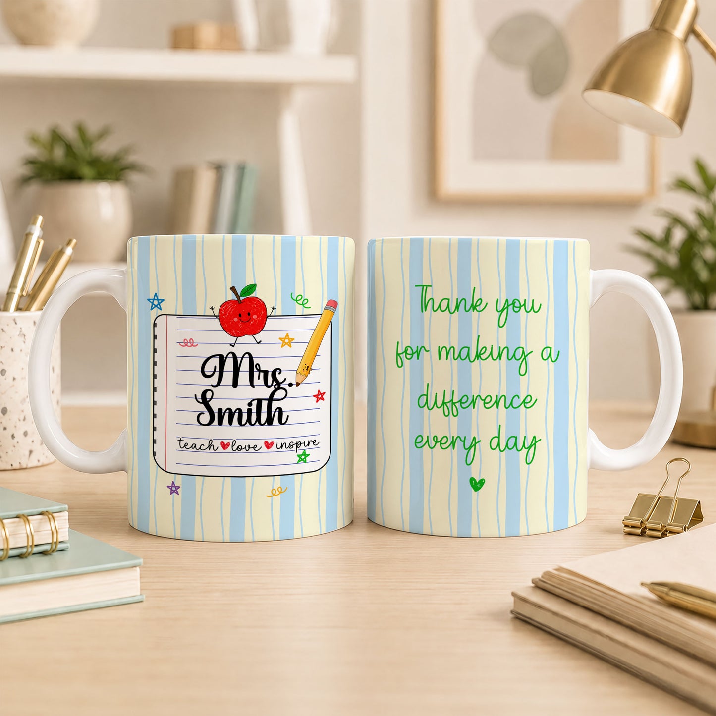 Personalized Teach Love Inspire Teacher Mug with Custom Name, Teacher Appreciation Coffee Mug, Thank You Teacher Gift, Back to School Gift