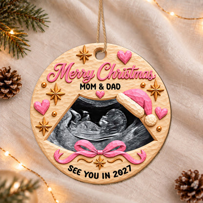 Personalized Custom Shape Wood Ornament - Custom Photo New Baby See You Soon - Baby Reveal Gift 2026