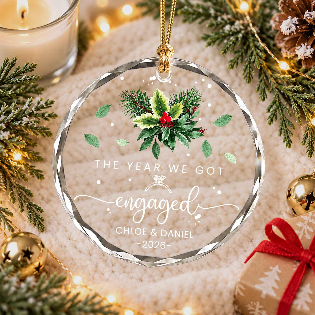 Personalized Gift Engagement Glass Ornament, Custom Couple Names Christmas, Engaged 2026 Christmas Gift For Couple