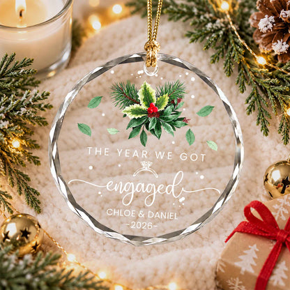 Personalized Gift Engagement Glass Ornament, Custom Couple Names Christmas, Engaged 2026 Christmas Gift For Couple