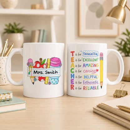 Crayon Teacher Mug - Custom Name Teacher Mug- Personalized Gift for Teachers