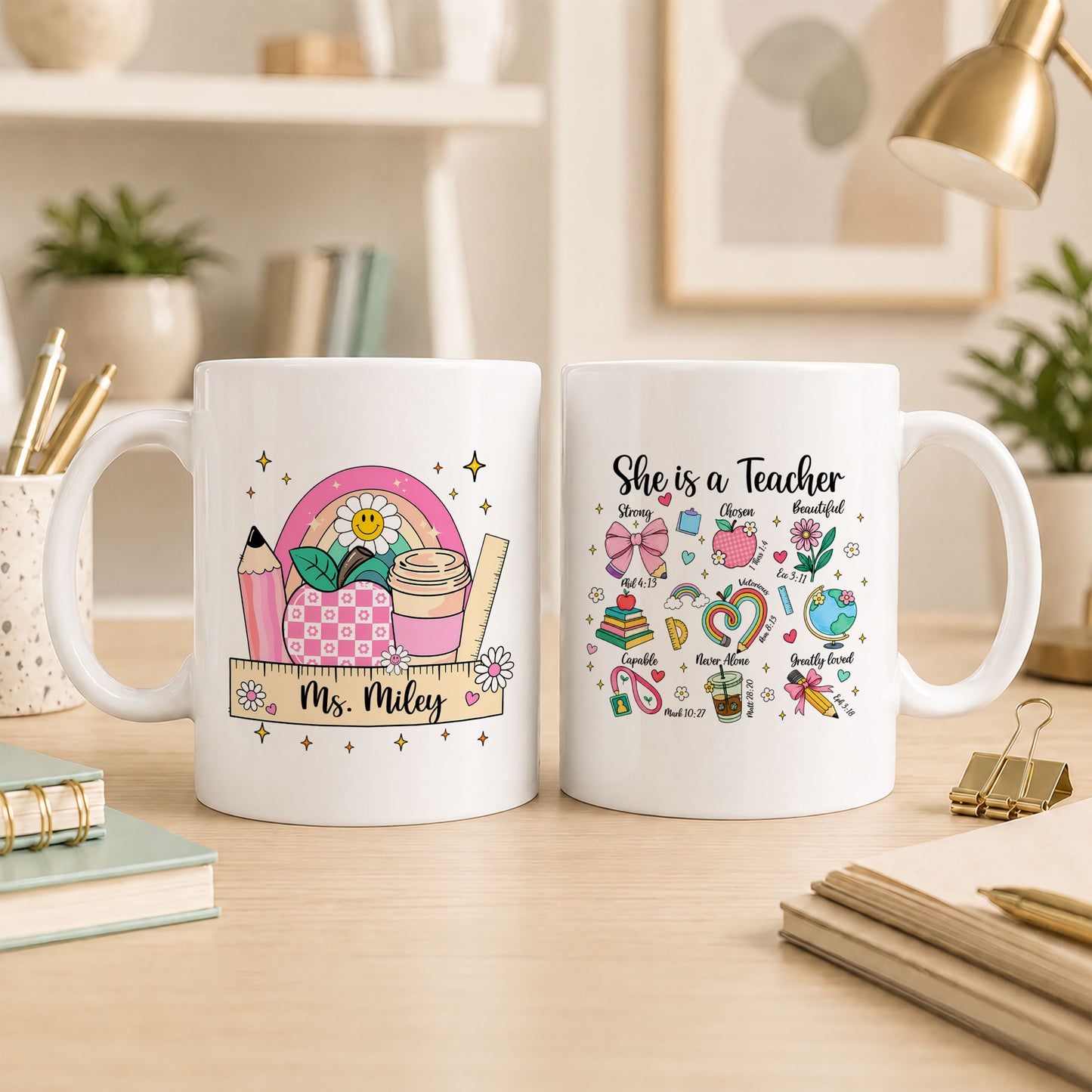 Christian Teacher Mug - Bible Verse Teacher Coffee Cup - Personalized Gift for Teachers